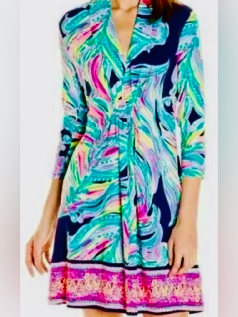 Lilly Pulitzer Vibrant Swirl Print Shift Dress in Navy & Aqua